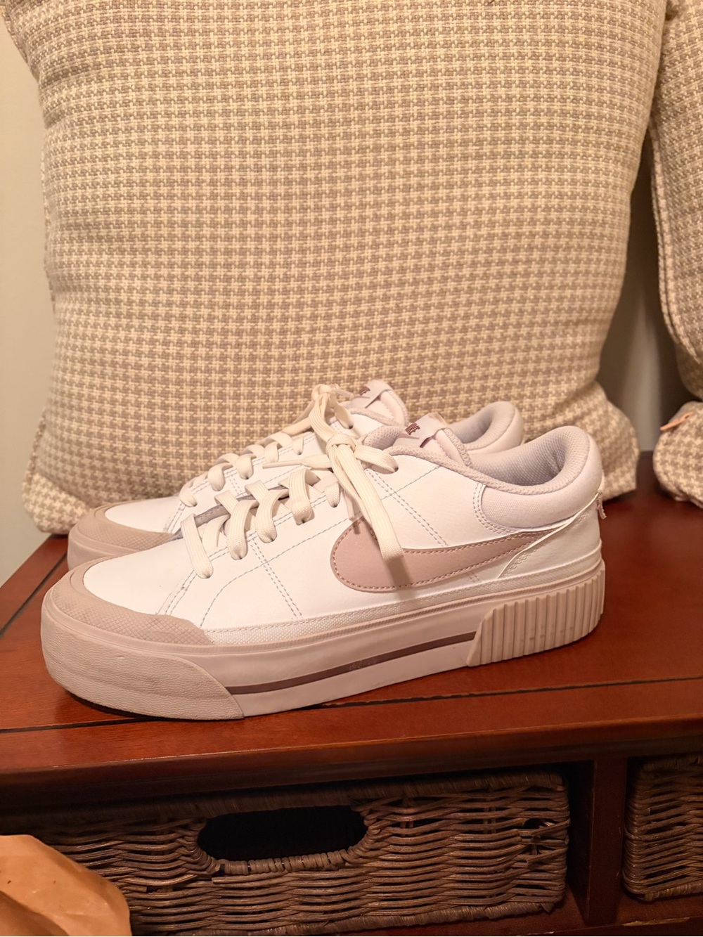 Nike Womens Platform Sneakers in White and Light Pink